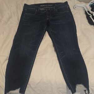 American Eagle Outfitters Women's Cropped Dark Blue Jeans